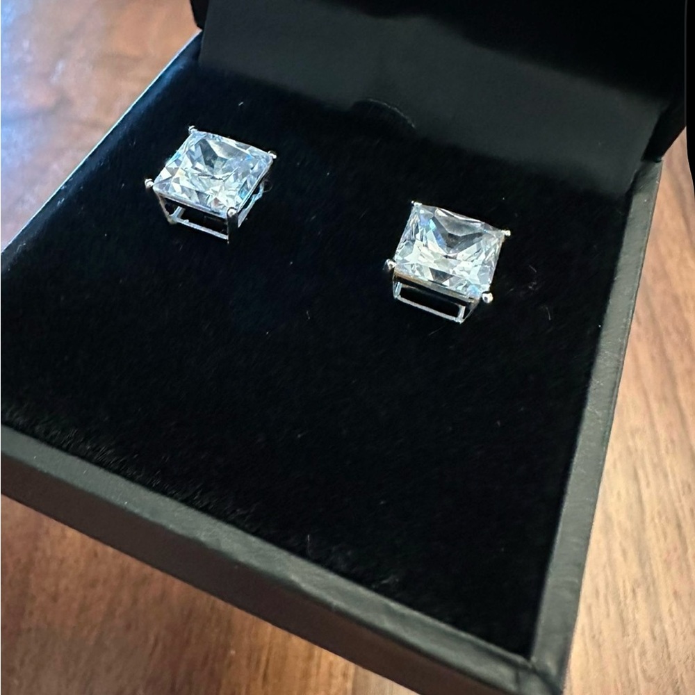 14K White Gold Swarovski Princess-Cut Stud Earrings